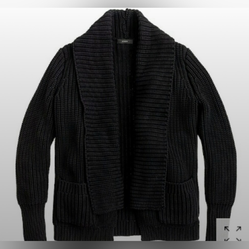 J.Crew Black Heavy Knit Shawl Cardigan size small 100% cotton